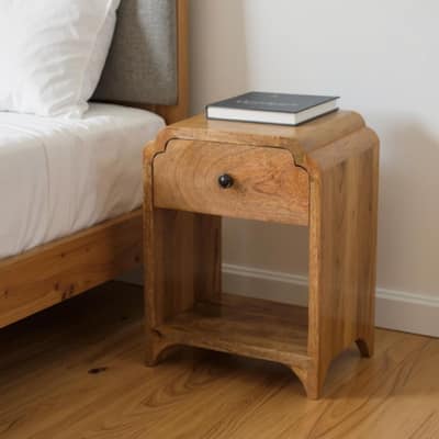 HomeRoots 16" Oak Solid Wood One Drawer Scallop Edge Nightstand