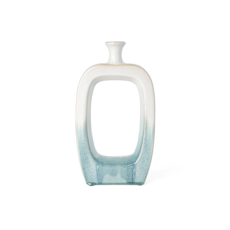 14" Aqua And White Ombre Ceramic Table Vase - 8