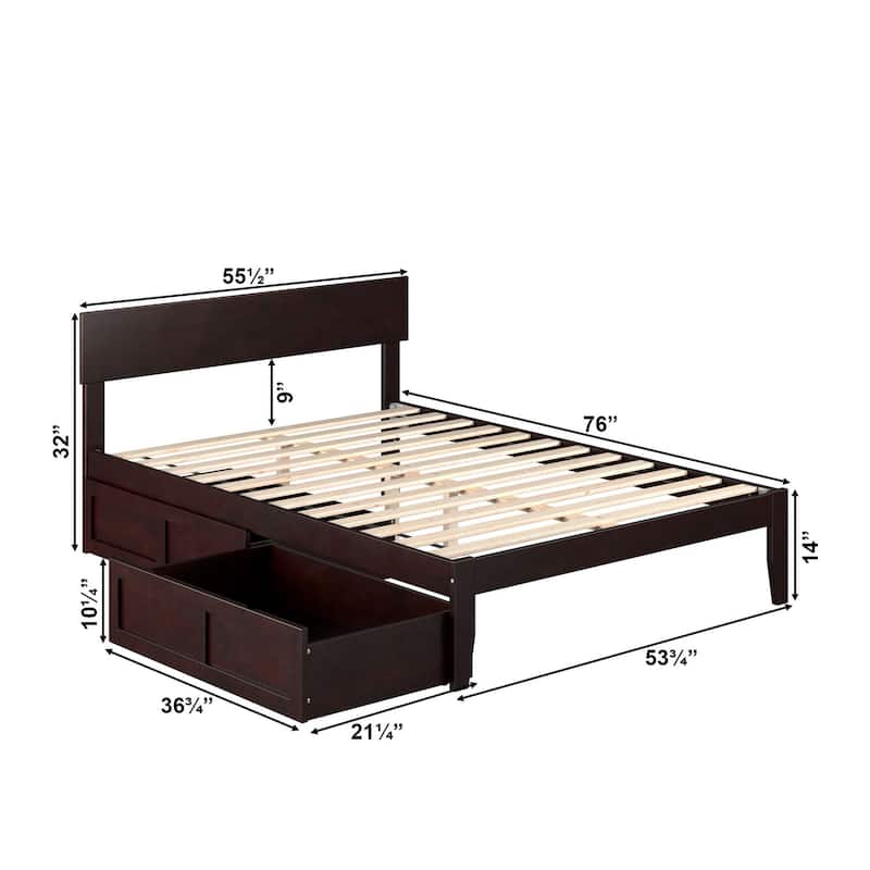 Boston Full Bed with 2 Drawers in Espresso