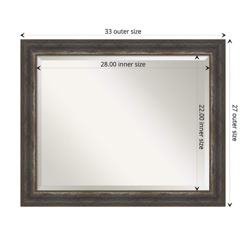 Beveled Bathroom Wall Mirror - Alta Frame - Outer Size: 33 x 27 in - Alta Rustic Char