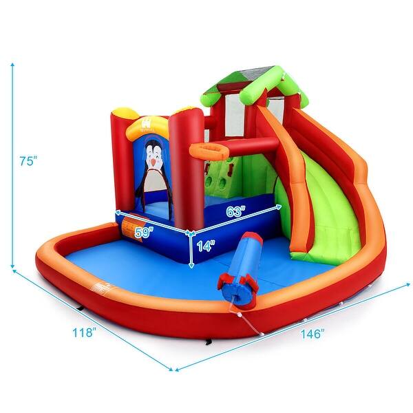 Gymax Inflatable Slide Bouncer and Water Park w/ Splash Pool Water