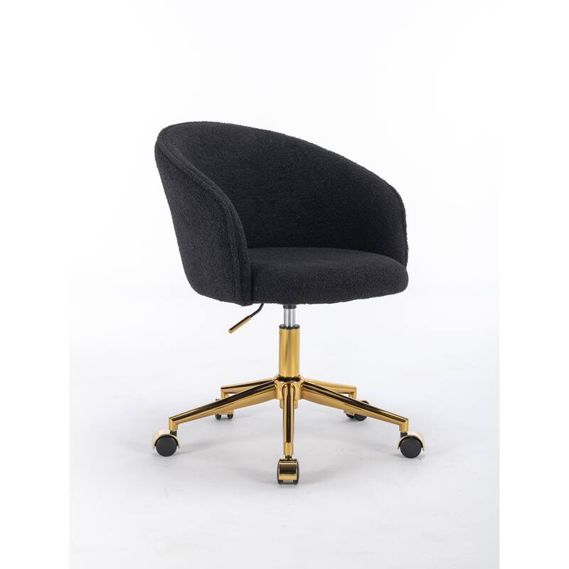 Golden Foot Office Chair, Adjustable Height Cosmetic Chair, Faux Fur Chair with Wheels, 360° Rotating Armchair - N/A