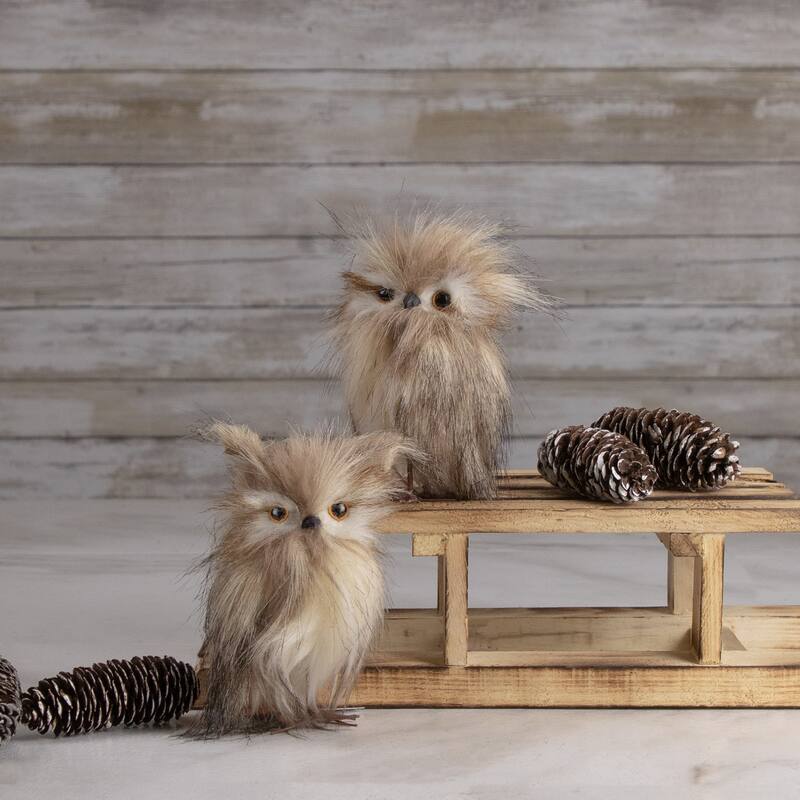 Set of 2 Brown and Ivory Owls Figures