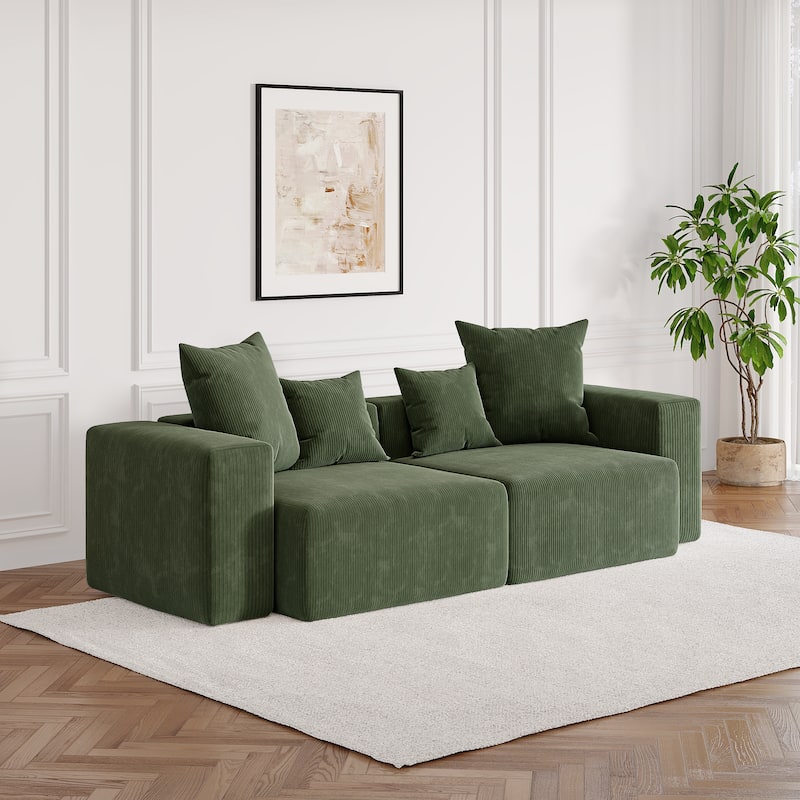 Corduroy Upholstered Modular Sectional Sofa with Ottoman