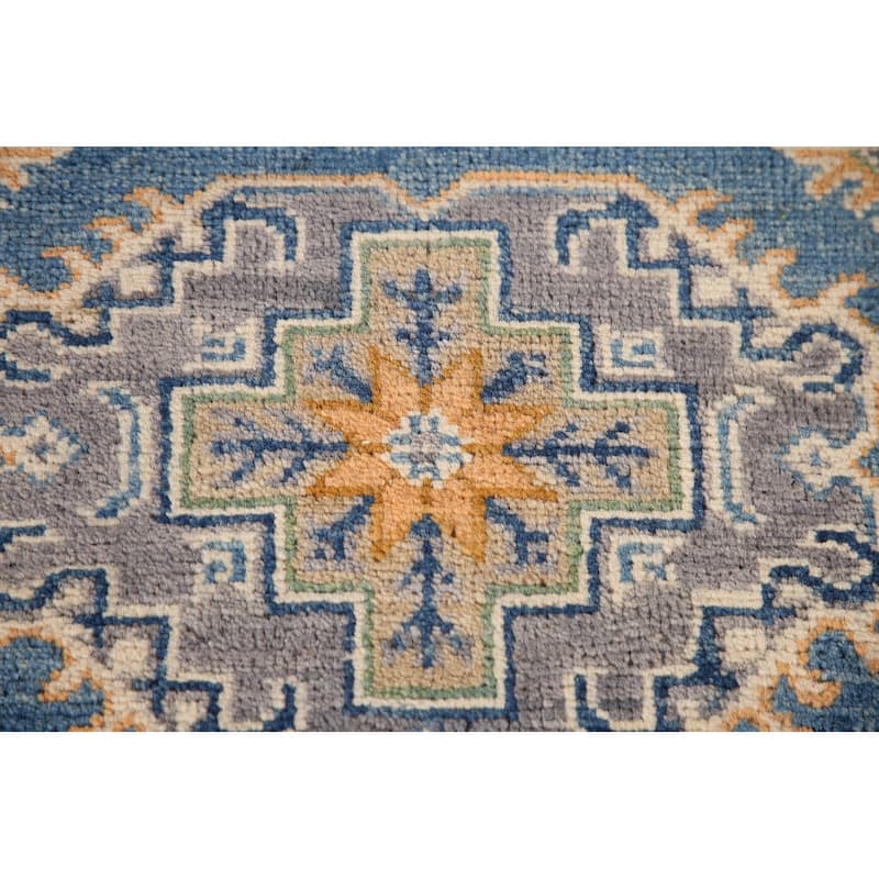 Blue Kazak Oriental Accent Rug Handmade Geometric Wool Carpet - 2'9"x 4'1"