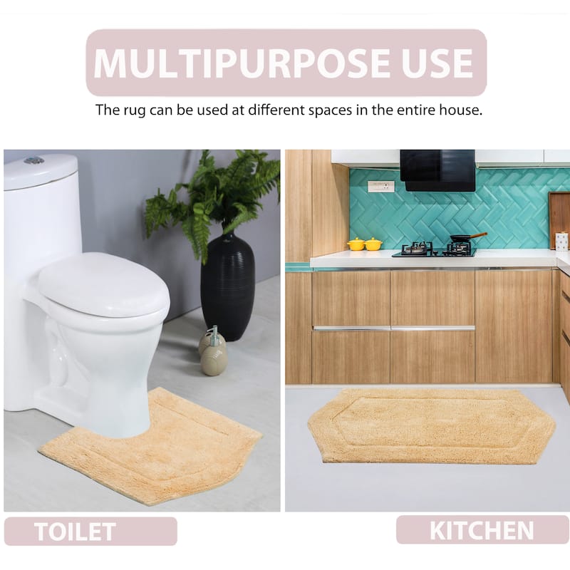Waterford Collection 100% Cotton Non-Slip Bathroom Rug Set, Machine Washable Bath Rug, 5 Piece Bath Mat Set with Contour