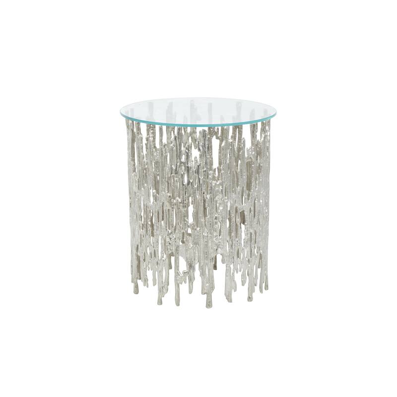 Aluminum Metal Abstract Metallic Cutout Side End Accent Table with Glass Tabletop - Silver - Roche River Decor - Silver