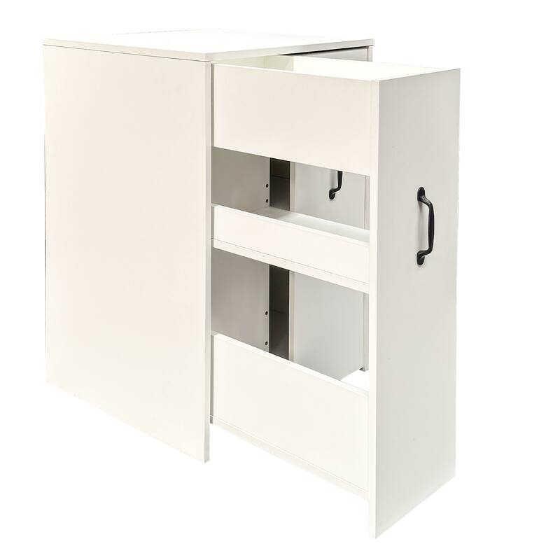 3 Tier Wooden Floor Standing Bookcase,Slide Out Drawer Storage Bookcase,Pull Out Mobile with Door Dustproof File Cabinet