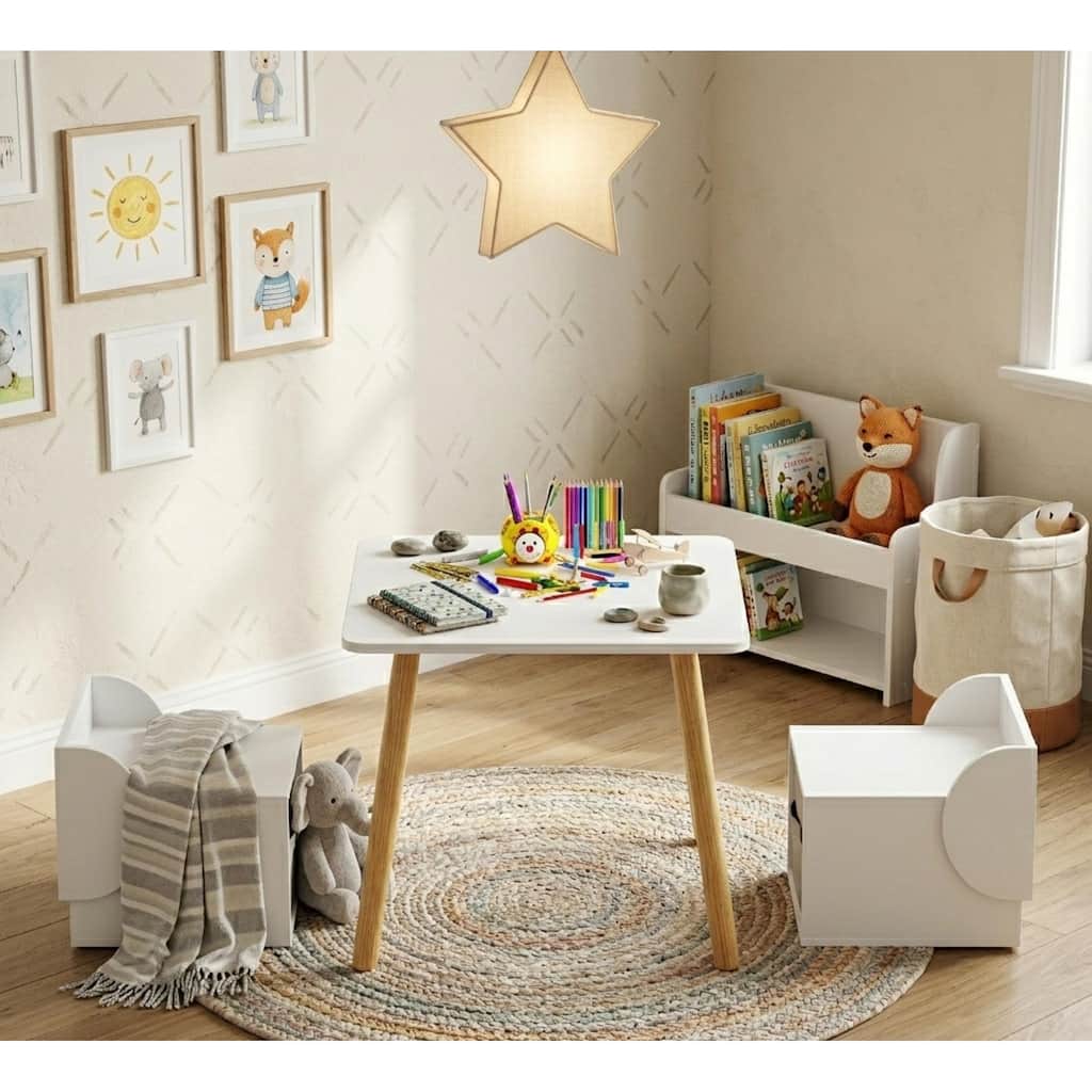 Kids Table and 2 Chair Set with Storage Bins, 3-Piece Toddler Activity Play Table for Arts & Crafts, Reading, Drawing