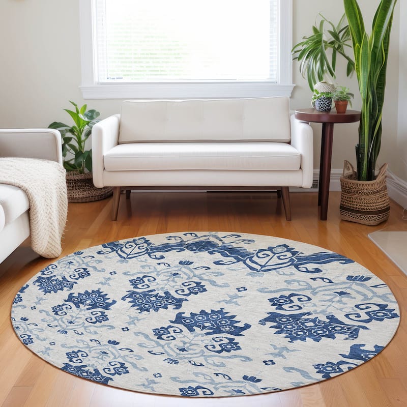 Premium Washable Super Soft Global Chic Mayfield Rug - Navy - 8' x 8'