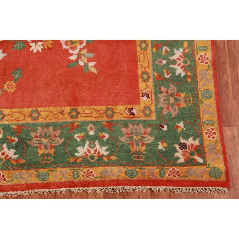 Floral Orange Art Deco Oriental Area Rug Handmade Wool Carpet - 7'10" x 10'0"
