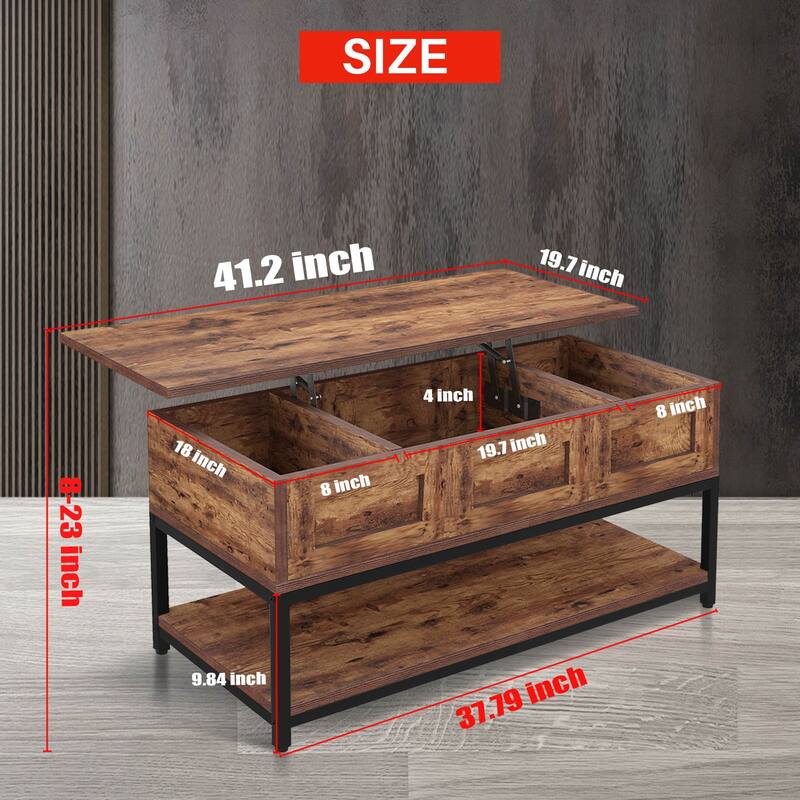 Liftable Desktop Coffee Table with Open Shelf and Hidden Storage Space