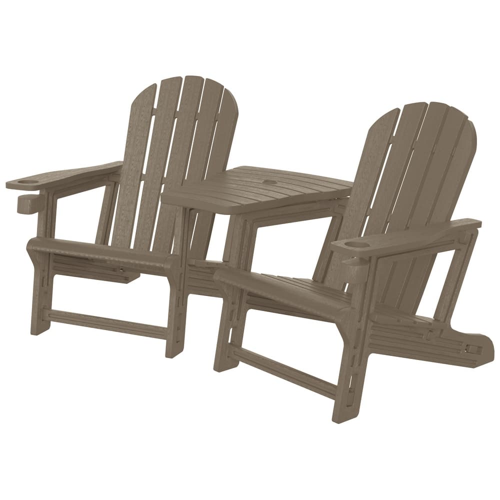 Coastline Outdoor Poly Adirondack Chair Set with Connecting Tray & Cup Holder