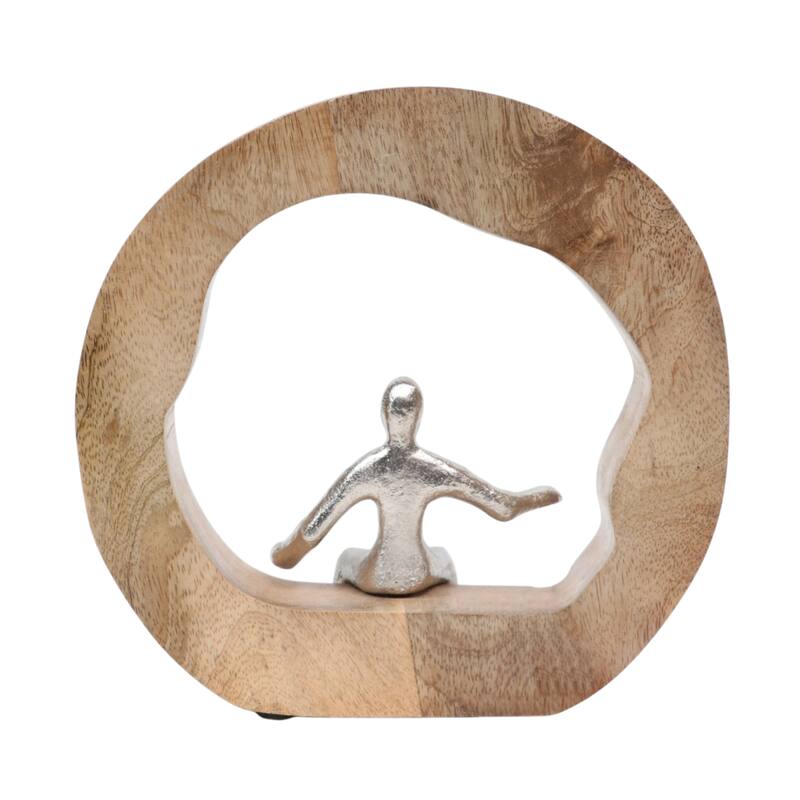 Decorative Figurine on Round Wooden Stand Sculpture
