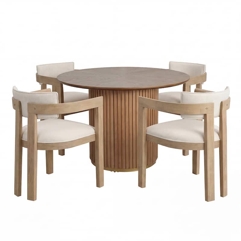 Christopher Knight Home - Modern 5-Piece Wooden Dining Set with Upholstered Linen Chairs