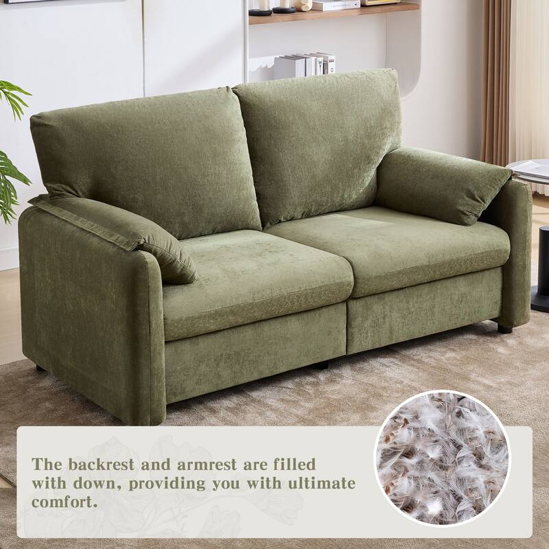 800LBS 60 Inch Green Chenille Down Filled Sofa for Living Room and Bedroom