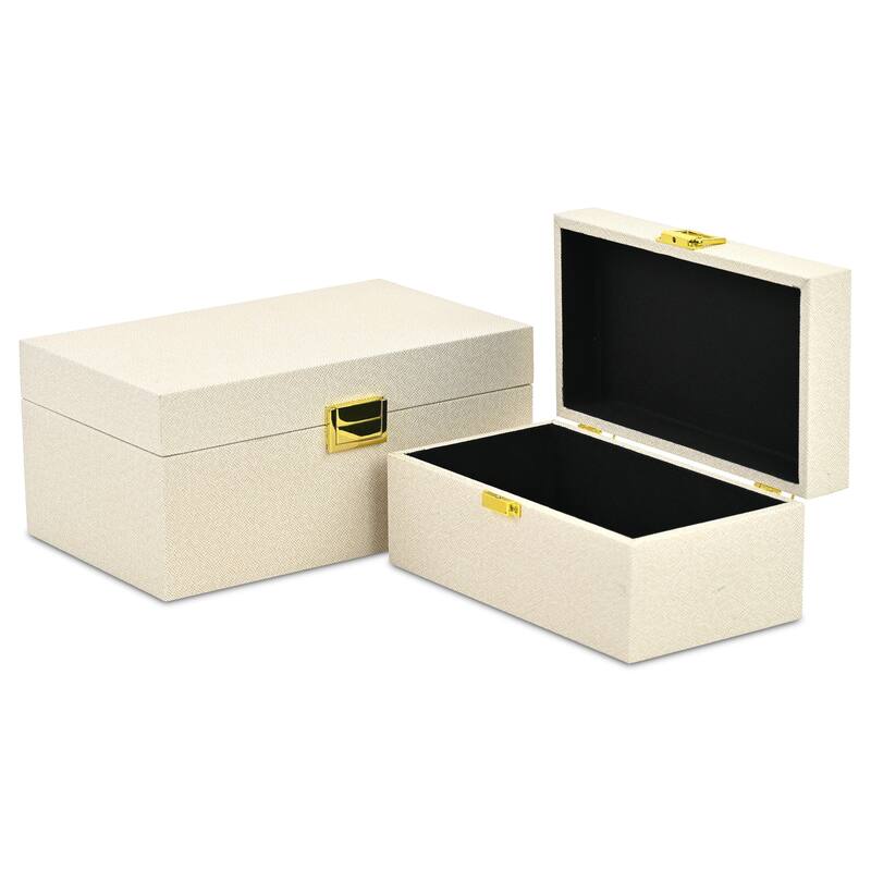 Araminta Set of 2 Rectangular Decorative Storage Boxes - Cream - N/A