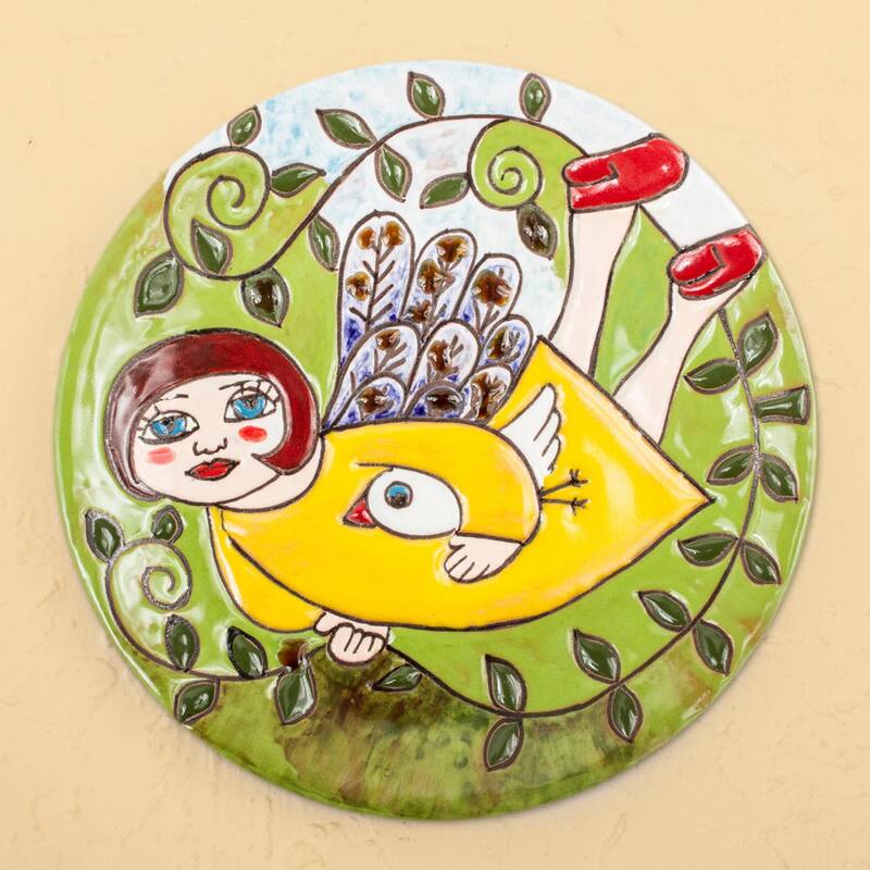 Novica Handmade Angel Bringing Peace Ceramic Decorative Plate