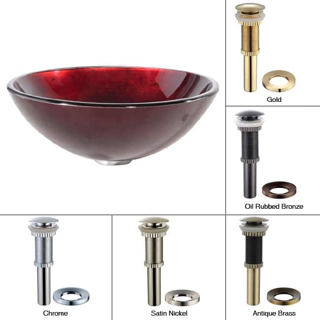 Kraus 16-1/2" Irruption Red Glass Vessel Bathroom Sink - Includes - Chrome
