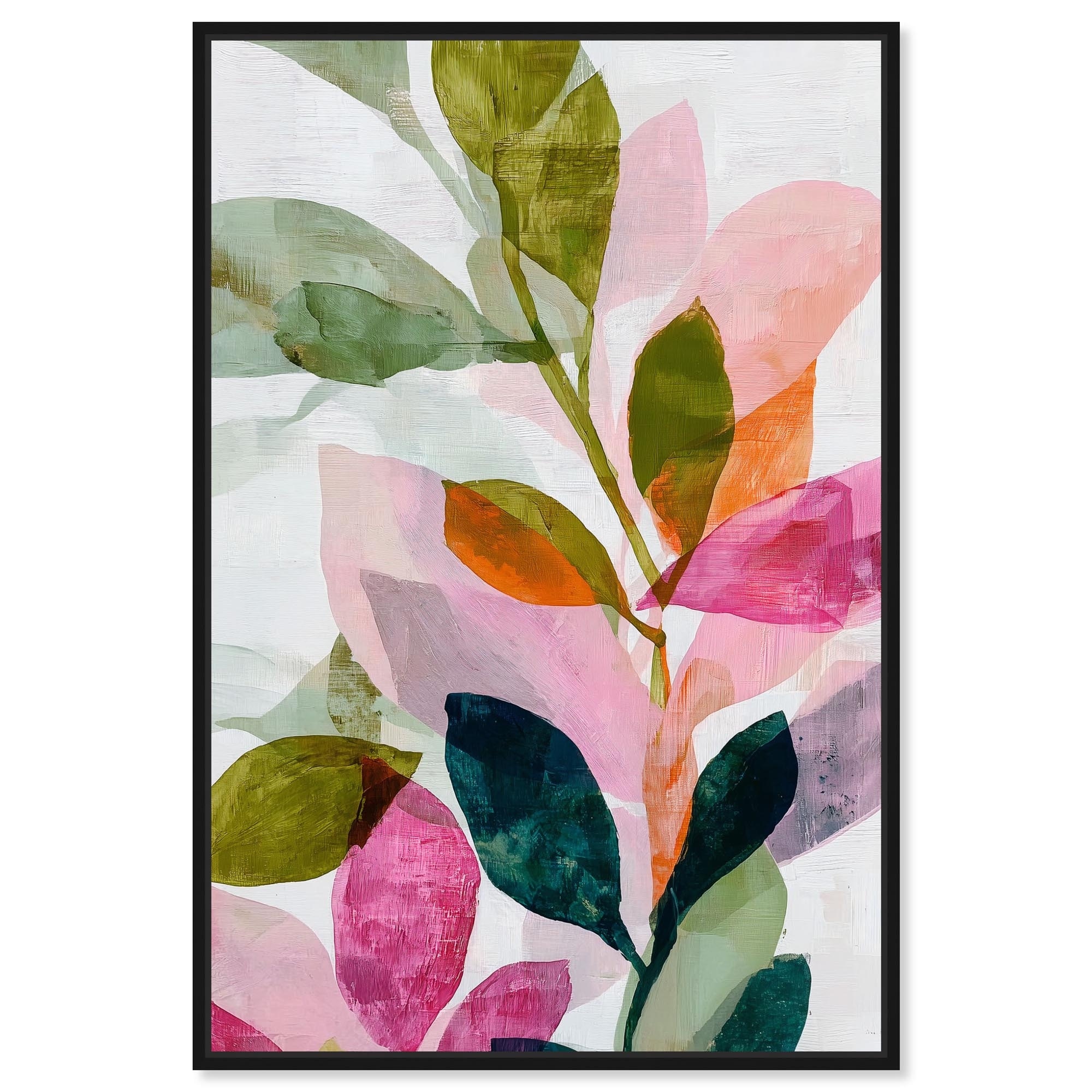 Expressive Leaves I Pink Palm Wall Art Canvas Print by Art Remedy