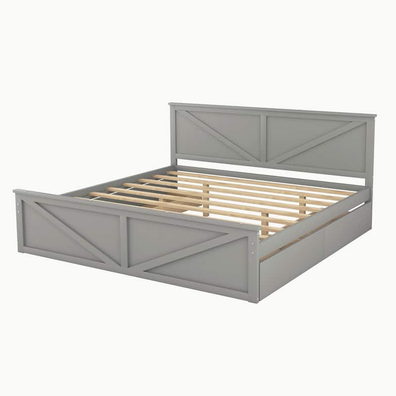 Wooden Platform Bed with Four Drawers