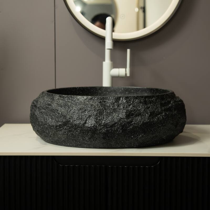 18" Bathroom Sink, Irregular Oval Resin Vessel Basin with Stone Pattern, Artistic Style Sink, NO Faucet