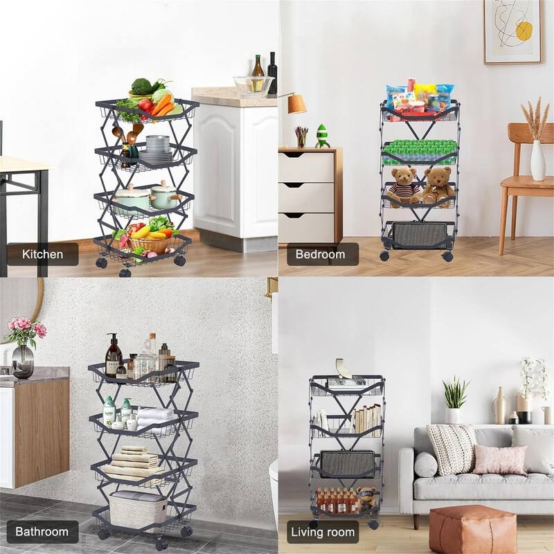 4 Tier Fruit Basket for Kitchen Stackable Metal Wire Fruit Vegetable Basket - 13.78"D x 10.63"W x 29.53"H