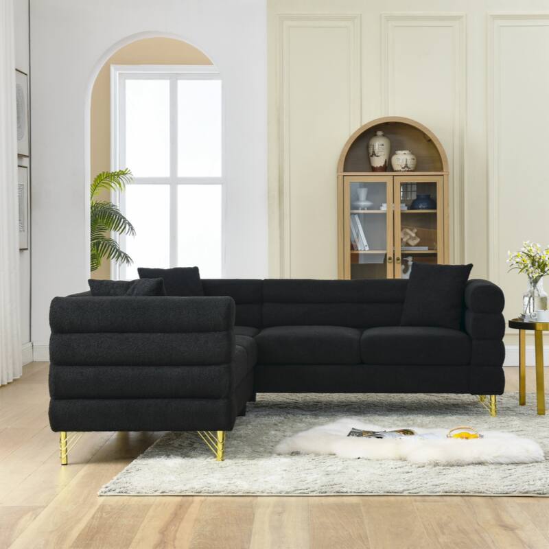 81.5-Inch Oversized Corner Sofa Covers, L-Shaped Sectional Couch,5-Seater Corner Sofas with 3 Cushions - Black
