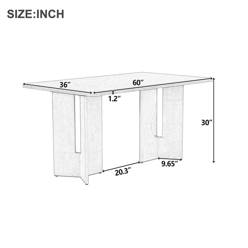 Farmhouse 60" Rectangular Dining Table with Distressed Finish for Dining Room and Kitchen Use