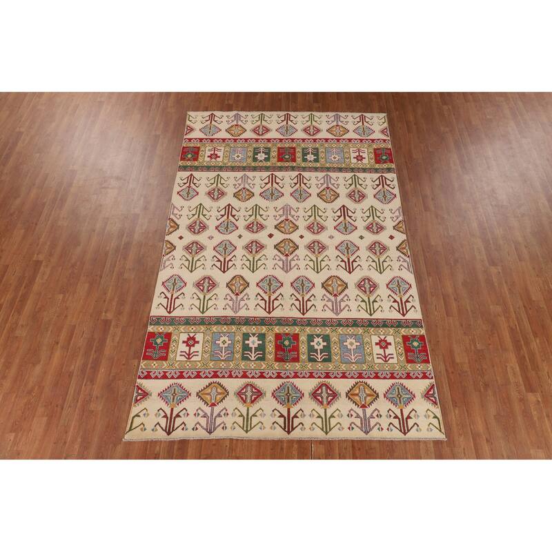 Tribal Geometric Kazak Oriental Area Rug Hand-Knotted Wool Carpet - 6'6" x 10'4"