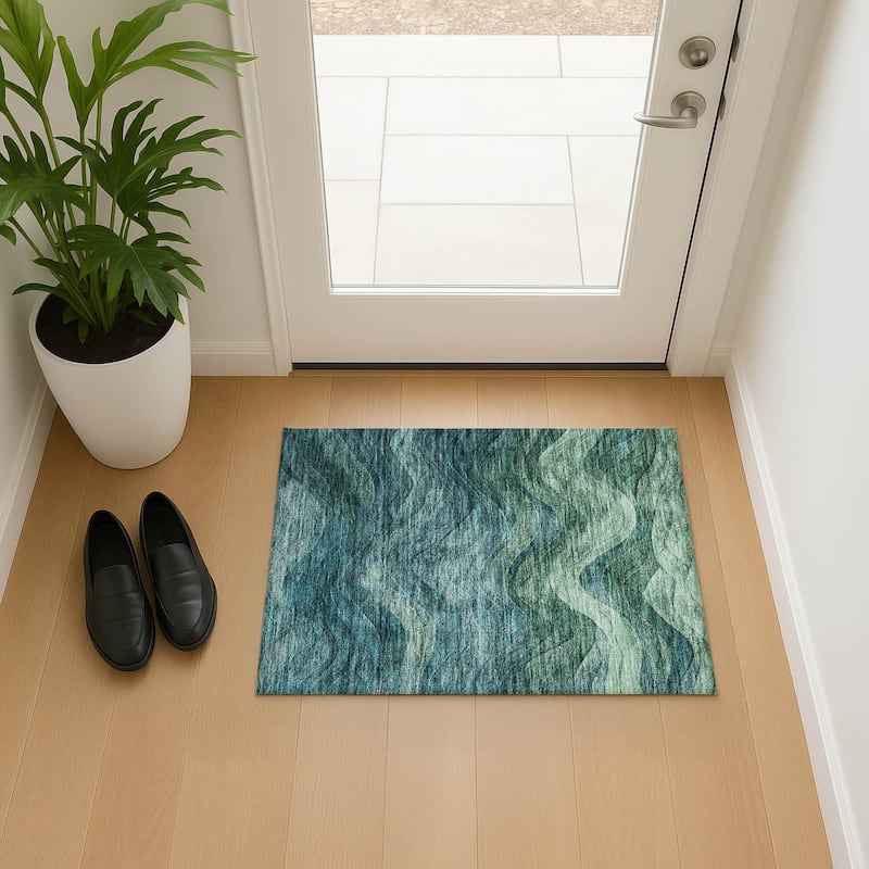 Premium Washable Super Soft Modern Waves Mayfield Rug - Teal - 1'8" x 2'6"