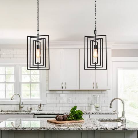 Contemporary 1-Light Black Rectangle Kitchen Island Pendant Lights - W12"xH20.4"