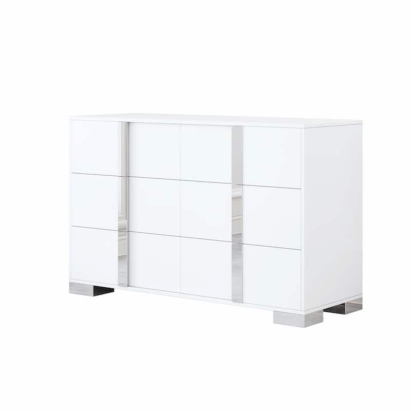 Mirrored Dresser with Metal Handle, 6 Drawers