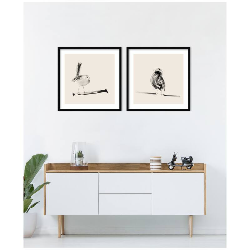 Kate and Laurel Sketched Bird On Branch 2 Piece Framed Wall Art Print Set by Danushka Abeygoda