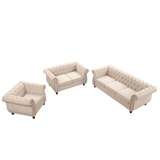 3-Piece Sofa Set Button Tufted Sectional Sofa Set Polyester Upholstered ...