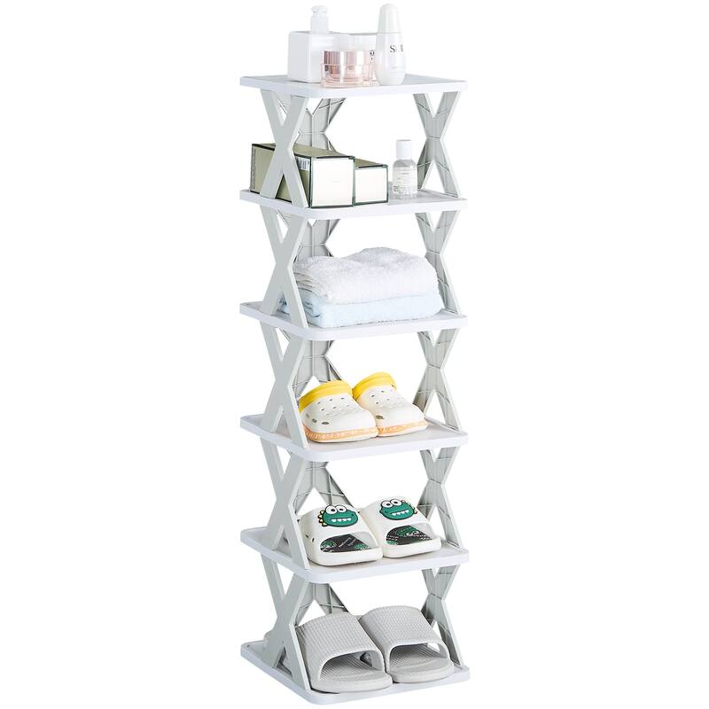 VECELO Foldable Plastic Shoe Rack Storage Organizer for Entryway, Hallway, Closet, Small Space X Style Set of 1