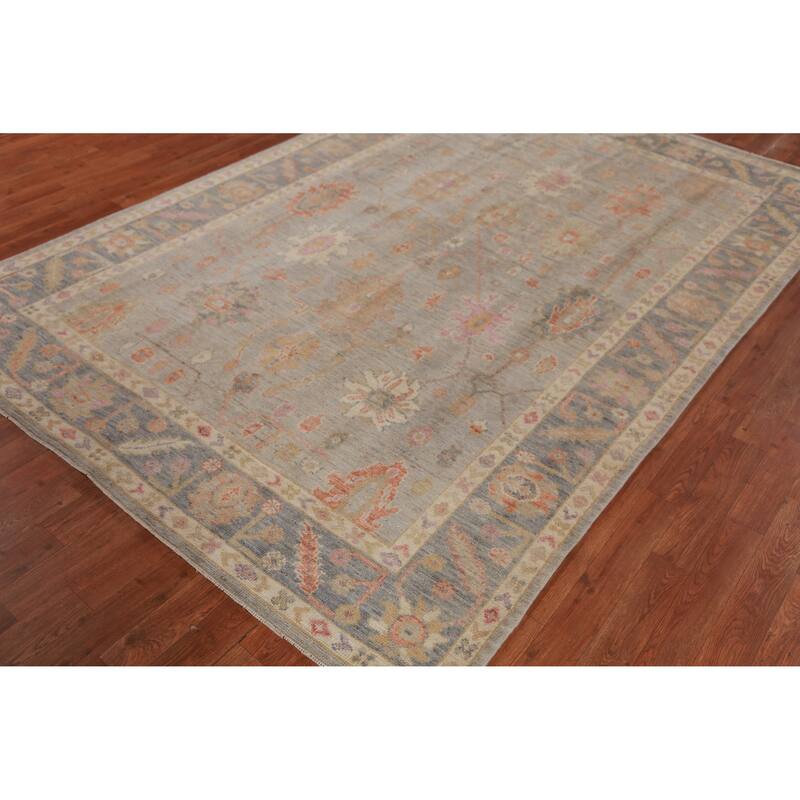 Hand Knotted Oriental 100% Wool Carpet Transitional All-Over Greys & Charcoal Oushak Area Rug - 8' 10'' X 5' 10''