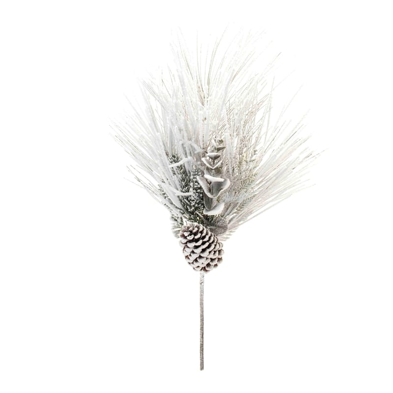 Flocked Mixed Pine Artificial Christmas Sprays - 29.25" - White and Green - Set of 2