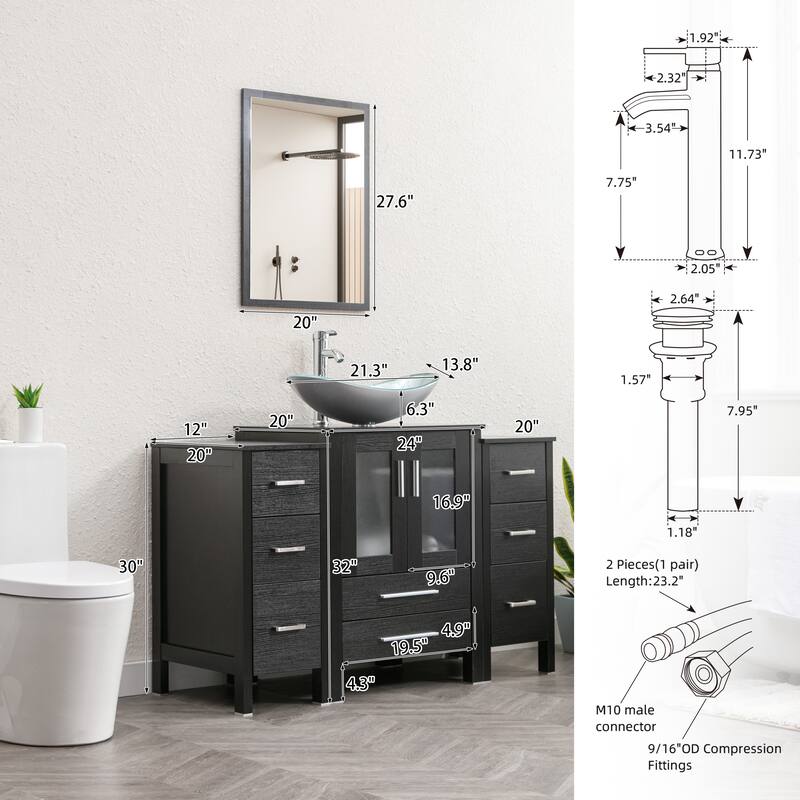 48" Bathroom Vanity Set Vessel Sink Mirror Faucet W/ Small Cabinet Combo