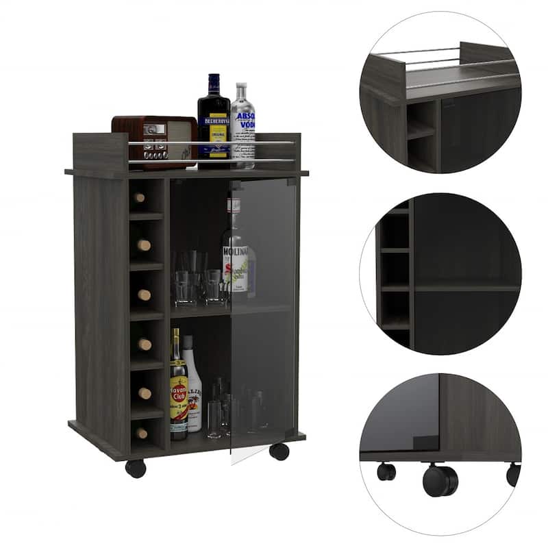 HomeRoots 22" Espresso Wood Rolling Bar Cart With Wine Storage - 21.60 in. x 35.00 in. x 16.30 in.