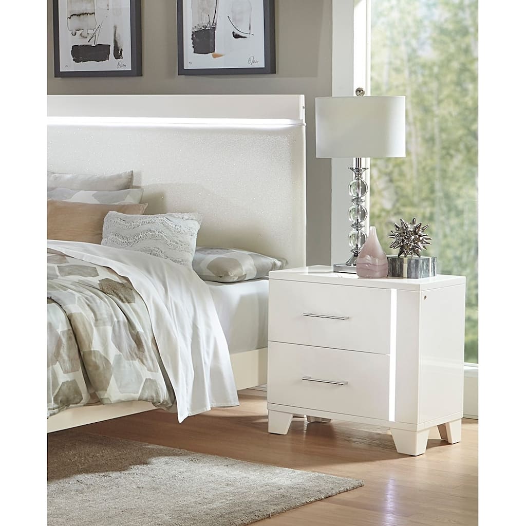 1pc Nightstand with LED Light Wooden Bedside Table