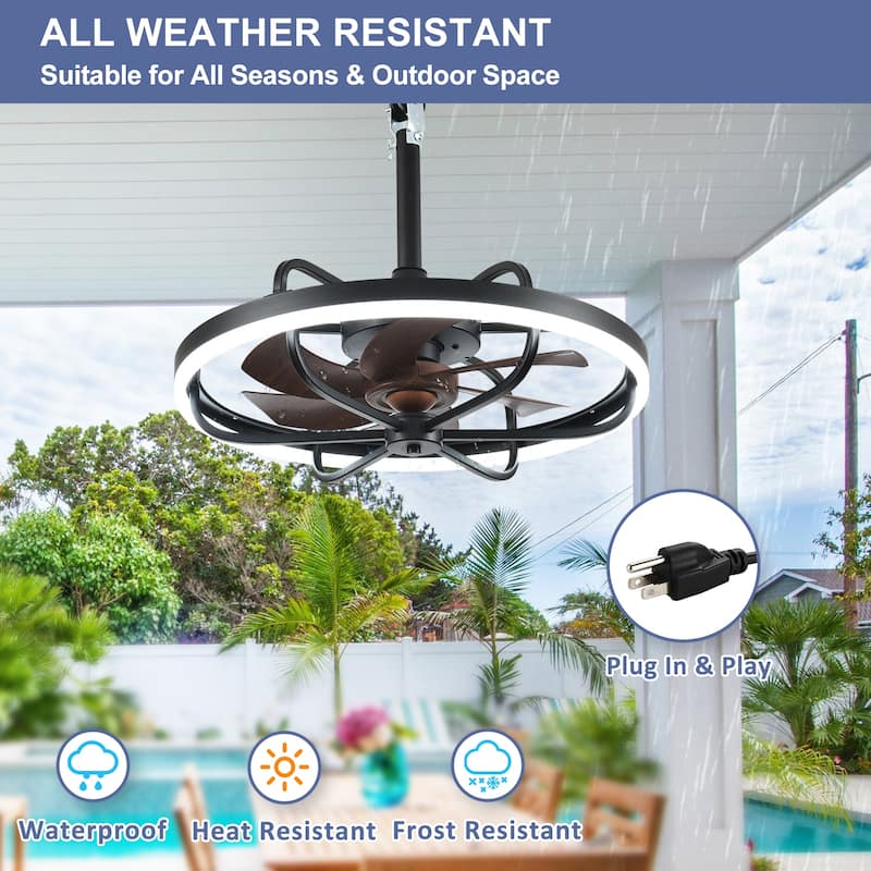 Waterproof Outdoor Ceiling Fan with Light - 20-Inch IP65 Plug-in, Remote App Control, 6-Speed Gazebo/Patio