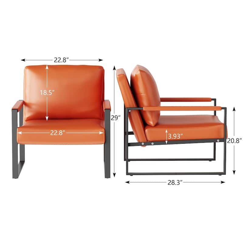 Eureka Modern Vintage Upholstered PU Leather Armchairs, Mid Century Accent Chairs with Steel Frame, Leisure Chairs (Set of 2)