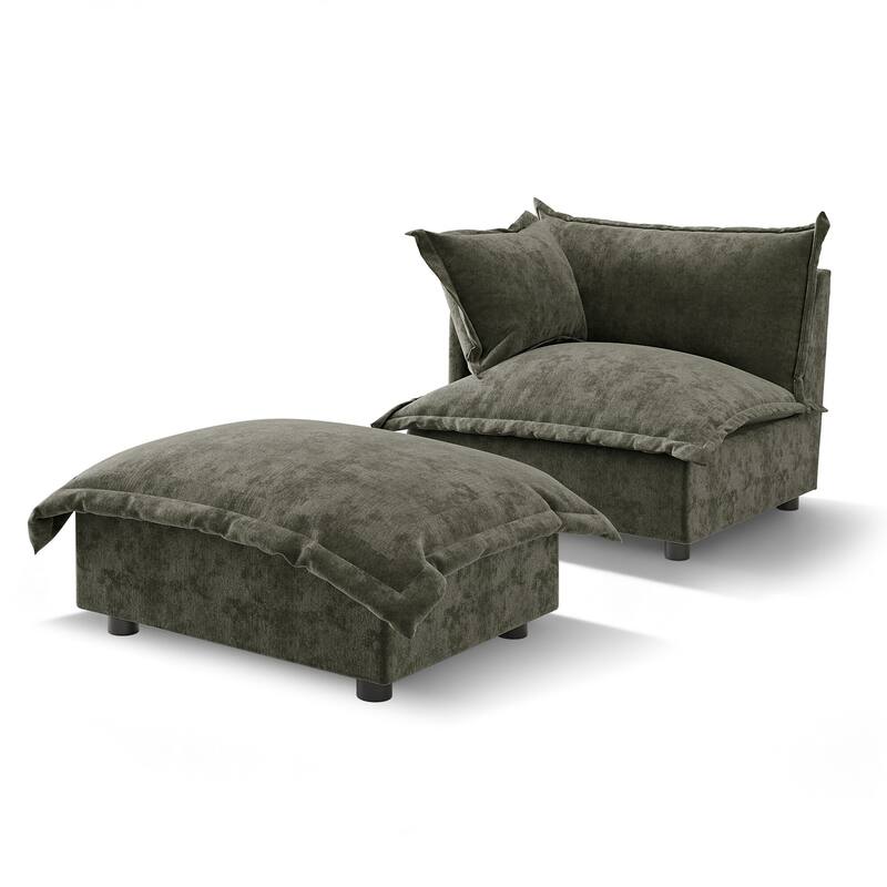 Casual 40"W Oversized Soft Comfy Cloud Chenille Chaise Lounge with Ottoman