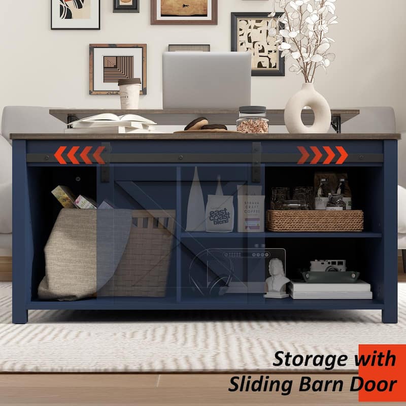 BOSSIN 31.5" Square Farmhouse Lift-Top Coffee Table - Wooden Living Room Center Table with Hidden Storage