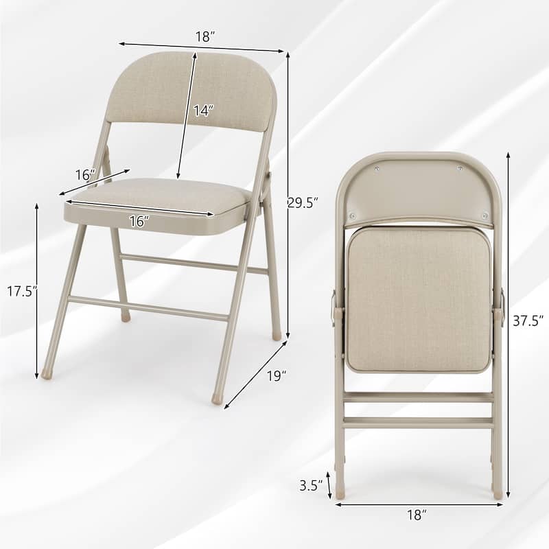 Gymax Set of 6 Folding Chairs Fabric Upholstered Padded Seat Metal