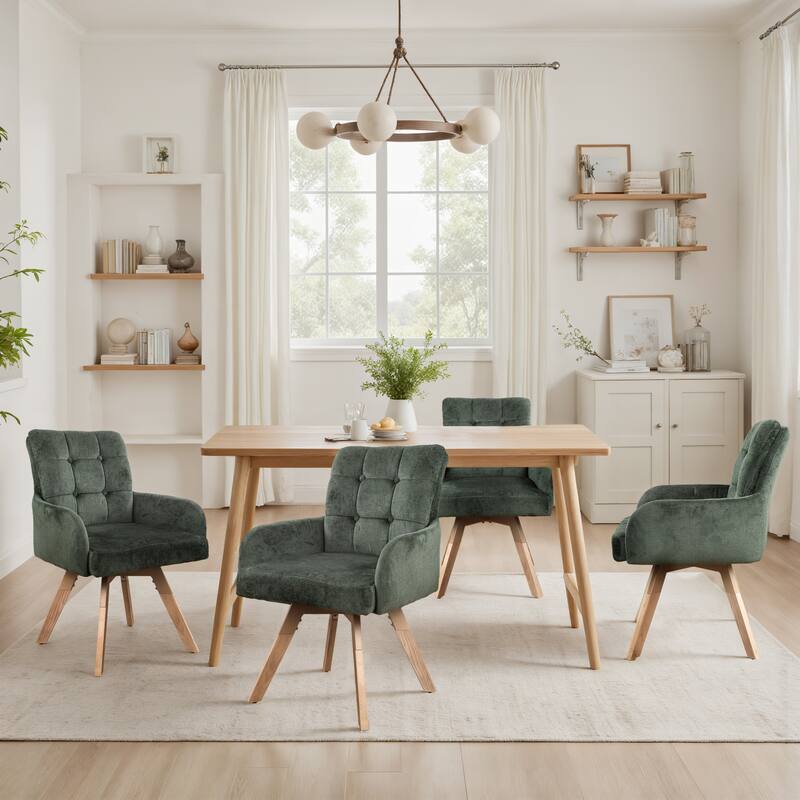 Art Leon Upholstered Dining Swivel Armchair with Tufted Back - Green