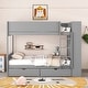 preview thumbnail 2 of 7, Grey Wood Bunk Bed With 2 Drawers and Multi-layer Cabinet, Full-length Guardrail