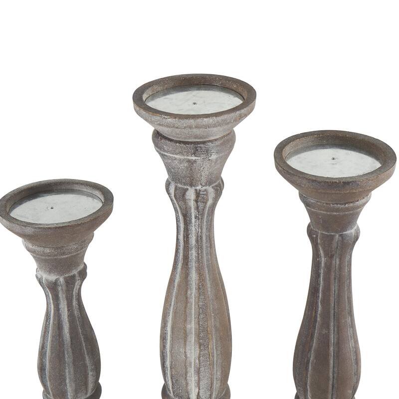 Wooden Distressed Turned Decorative Candle Holder - Set of 3 Gray, Brown, Blue, Green - Roche River Decor