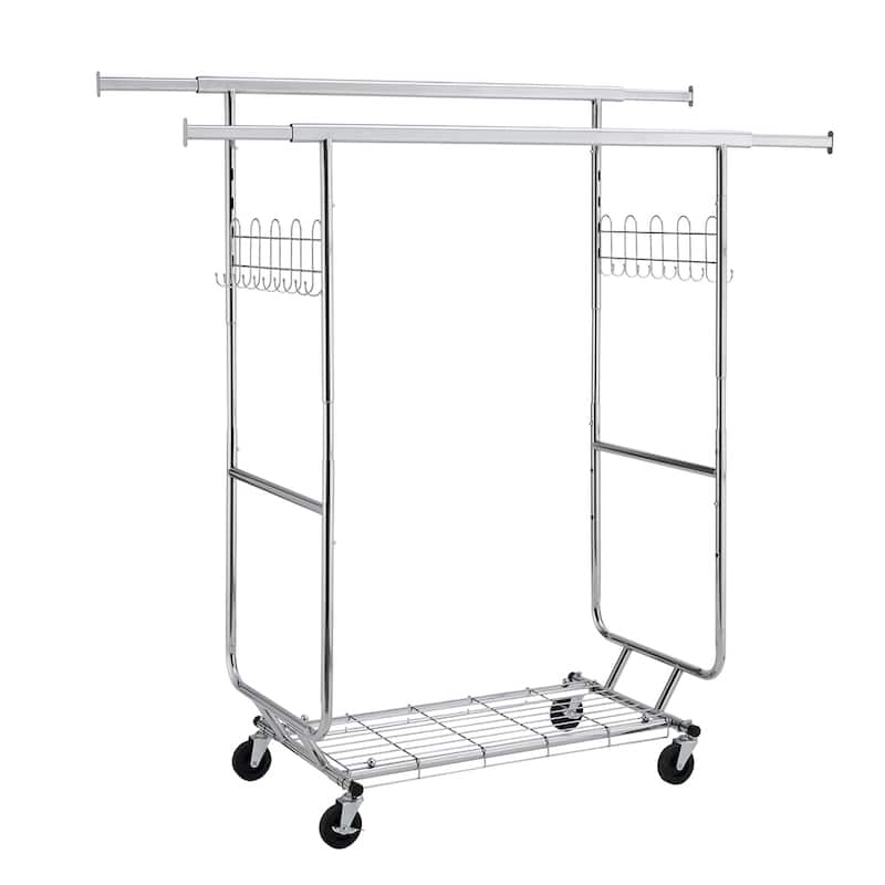Portable Capacity 800lbs Rolling Double Clothing Racks with Shelves